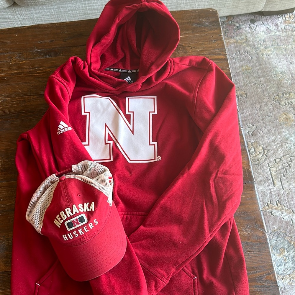 Nebraska Huskers Adidas youth sweatshirt and youth hat